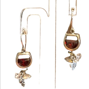 Sterling silver 925 Silpada Red wine glass crystal dangle retired earrings