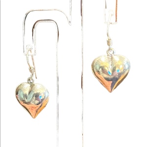 Sterling silver 925 puffed heart dangle earrings