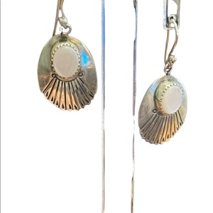 Silver Alpaca MEXICO MOP mother of pearl feather dangle earrings