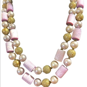 Vintage 1960s Lilac purple fancy gold faux pearl resin lucite necklace