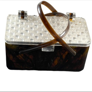 Merle Norman 1970's Faux Tortoise Shell Lucite Cosmetic Case Box box purse