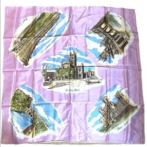 Beautiful Vintage 1950s Lilac England tour scarf souvenier Acetate handmade