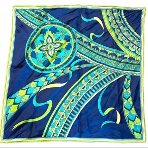 Vintage 1960s Paisley blue green yellow scarf ornate design