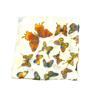 Vintage 1970s Linen Cotton Sheer fancy high end Butterfly scarf handmade