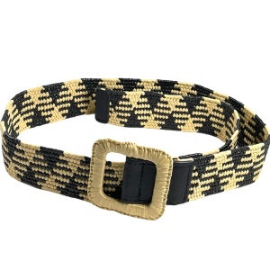 Zara Woven Black & Cream straw like belt 35”