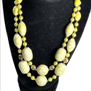 Vintage 1950s Fancy Pale lime green ornate Large faux pearl 2 strand necklace