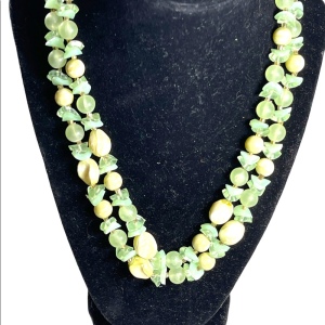 Vintage 1950s Pale green fancy bead necklace 2 strand double lucite plastic