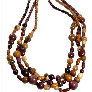 Vintage 1980s 3 strand triple multi grain WOOD bead fancy earthy necklace