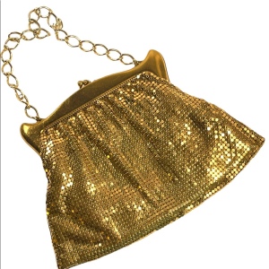 Vintage 1950s gold metal mesh chain mail Whiting & Davis wristlet evening party