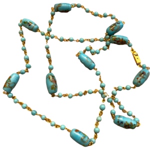 Vintage 1960s fancy blue Murano glass bead necklace