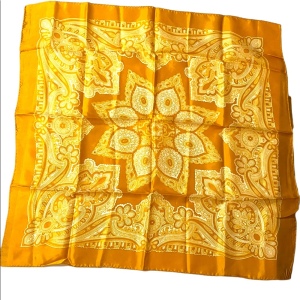 Large Vintage Gold yellow Acetate PAISLEY fancy scarf