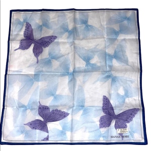 Vintage 1980s Hanae Mori Blue & purple butterfly Hanky Hankerchief