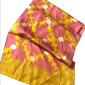 Vintage pink yellow white flower SILK paisley scarf ornate design