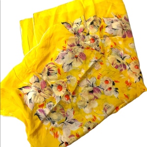 Lovely YELLOW 1960s soft silky sheer SILK hawaiian flower scarf OMG’