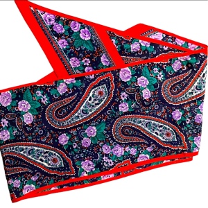 Vintage 1980s Red purple green Paisley flower scarf