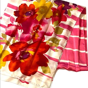 Ann Klein lovely pink colorful flower stripe SILK scarf