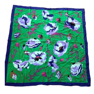 Vintage Albisetti Italy Italian Silk Scarf flowers green blue large