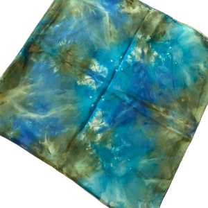 Large 36” Abstract cosmos Handmade silk scarf blue green