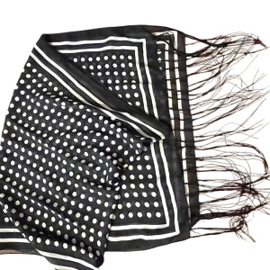 Vintage black and white polka dot fringe scarf wrap cover up