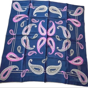 Vintage 1960s Monique Martin Blue pink Paisley large scarf wrap Silk