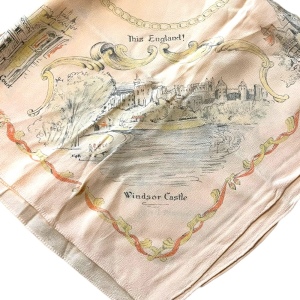 Vintage 1950s pastel peach color silk England UK Tour tourist scarf