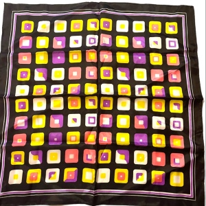 Vintage GROOVY 1960s Multi color black pink yellow geometric scarf Acetate