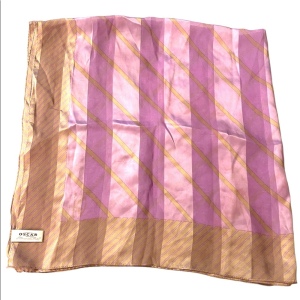 LOVELY Oscar De Laurenta Purple pastel & Platinum stripe fancy Silk scarf Large