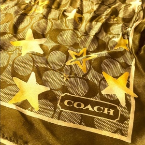 Coach silk Brown gold star logo signature scarf Square