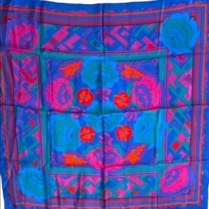 Vintage 1980s Southwest colorful flower geometric Liz Claiborne Scarf Silk