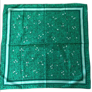 Vintage 1960s Green Black fancy abstract design scarf Acetate