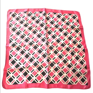 Vintage 1960s Acetate Pink & black geometric squares scarf