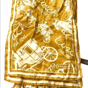 Coach Gold cream monofram signature horse & carriage print scarf Silk