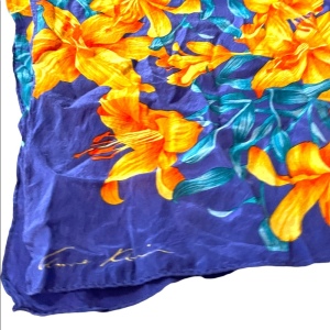 Vintage 1980s Purple orange Hawaiian Flowers floral Silk Anne Klein scarf