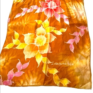 Vintage 1980s Silk flower scarf wrap orange pink yellow