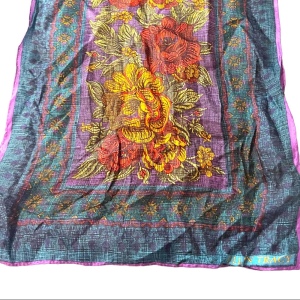 Vintage 1980s Silk dark flower scarf orange blue purple Ellen Tracy