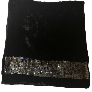 1990 Oberoi Cashmere feel velvety Viscose Sequin lined wrap shawl BLACK evening