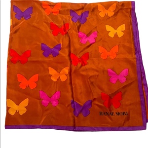 Hanae Mori Large Silk Butterfly print scarf purple orange