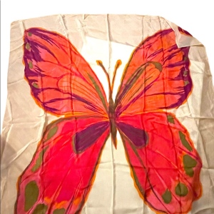 Vintage Ann Klein Large Silk Butterfly scarf gold pinks cream wrap