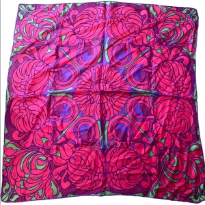 Vintage 1960s SILK Groovy pink flowers abstract Mandala scarf Richard Allen UK