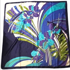 Vintage FIRENZE Groovy Abstract floral flowers green blue scarf polyester