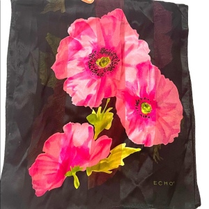 Echo SILK Flower sheer scarf Lovely colors pink black floral