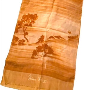 Nina Ricci Paris France Vintage SILK Scarf tree landscape peach color