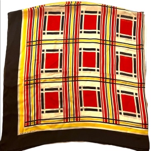 Anne Klein ll Silk Striped scarf yellow black red geometric Squares