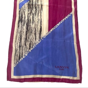 Vintage Lanvin Paris SILK blue purple abstract scarf