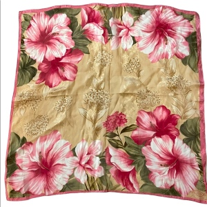 Oscar De Laurenta Silk Chiffon Hibiscus flower Scarf