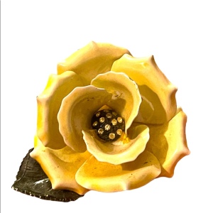 Vintage 1950s Canary yellow friendship rose brooch metal painted enamel