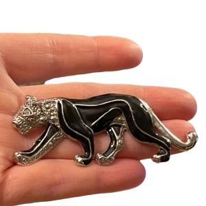 Black Panther silver finish rhinestone brooch LG