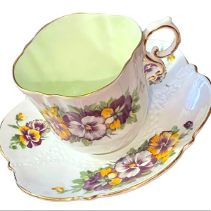 Aynsley English Tea cup Saucer Pansy Pansies Teacup Collectible Vintage pastel