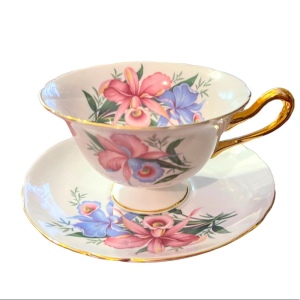 Vintage SHELLEY Tea cup and saucer Pink Orchids Bone China England flowers