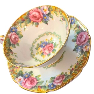 Tea Cup and Saucer, Vintage Paragon, TAPESTRY ROSE, Pink Cabbage Roses, English